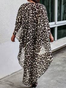 SHEIN Holidaya Kích thước lớn In hoa Báo Hoa Romper Với Ruffled Và Eo - màu nâu - Xem 3