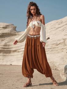 Bohemela Cao eo Thả Đũng quần Kỳ nghỉ Quần - Cà phê nâu - Xem 7