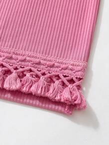 SHEIN Explorewe Tween Girl's Halter Neck Dress With Tassel Hem - Hot Pink - View 3