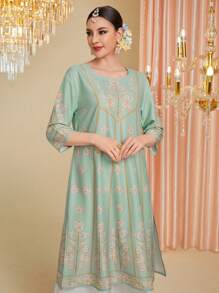 Divindia Women's Floral Print Side Slit Longline Top Style Indian - Multicolor - View 4