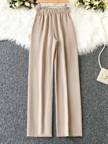 SHEIN VCAY Women'S Casual Paper Bag Waist Wide Leg Pants - Apricot - View 2