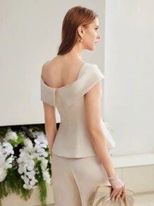 MOTF PREMIUM WOVEN ASYMMETRICAL NECK BLOUSE,CHIC BLOUSE - Apricot - View 8