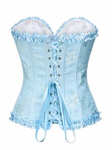 女士提花系带背部抹胸塑身衣，适合新年派对、情人节、节日、毕业典礼的紧身胸衣上衣