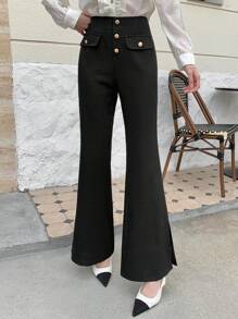 DAZY 女士商务休闲开衩喇叭裤 - 黑色 - 查看 6