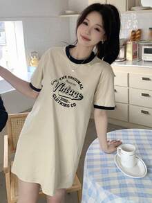 DAZY Vestido De Manga Corta Para Mujer Con Estampado De Letras - Blanco - Ver 2