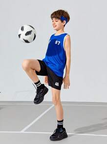 SHEIN Tween Boys' Loose Fit Football Number Pattern Vest Top 3pcs Outfit - Multicolor - View 11