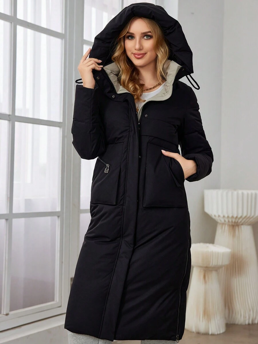 GASMAN Women's Hooded Long Sleeve Padded Coat With Zipper Hem