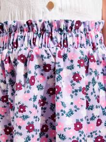 SHEIN Young Girl's Woven Loose Casual Vacation Skirt With Floral Print - Purple - View 6