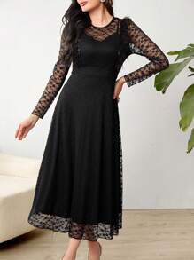 Modelyn Women's Lace Patchwork Furry Dress Long Evening Dresses Fall Cloth For Women - Black - View 1