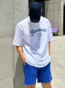 DAZY Camiseta de verano oversize para hombres con diseño de estampado de letras, camisetas gráficas