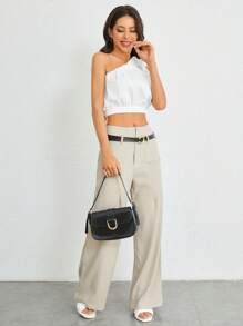 DAZY Solid Knot One Shoulder Blouse,Crop Tops Women Sexy Women Tops Going Out Tops Vacation Outfits Women - White - View 8