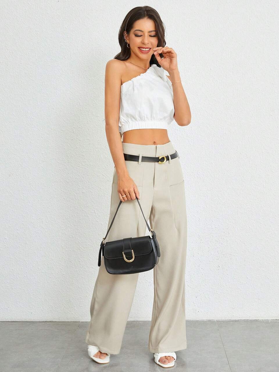 Solid Knot One Shoulder Blouse,Crop Tops Women Sexy Women Tops Going Out Tops Vacation Outfits Women Boho