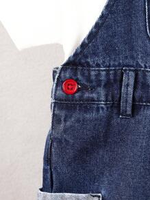 Baby Girl's Sandblasted Floral Print Denim Overalls - Dark Wash - View 5