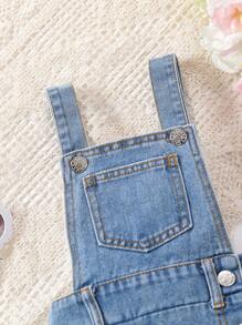 SHEIN Vintaside Kids Young Girl Asymmetrical Hem Denim Overall Romper
