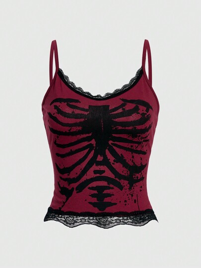 Goth Trägerhemd mit Skelett-Spitzen-Einsatz