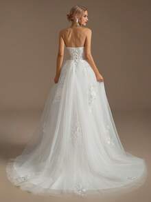 无肩带贴花性感婚纱