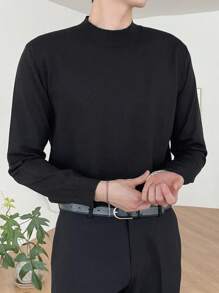 DAZY 男士纯色立领高领毛衣 - 黑色 - 查看 6