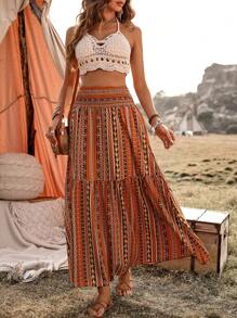 Breezaya Women's Geometric Pattern Holiday Skirt Maxi Women Outfit Fall Cloth For Women - Multicolor - View 5