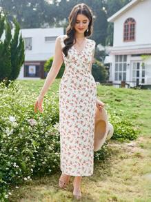 Aveloria Floral Printed V-Neck Bodycon Dress
