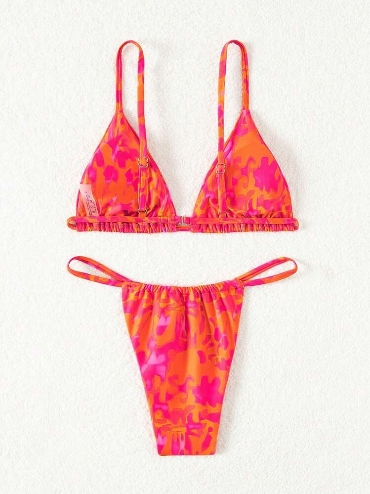 Swim Mod 女士全印花荷叶边两件套比基尼套装夏季海滩 - 彩色 - 查看 2