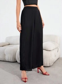 GENKIRA 女式百褶寬腿褲 - 黑色 - 查看 4