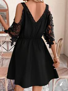 SHEIN Frenchy Damski Sznurówka Bez ramion Sukienki Lato Sukienki , Letnia sukienka , Boho , Sukienka w kwiatki , Lato , Sukienka na co dzień , Elegancki Sukienki - Czarne - Zobacz 1