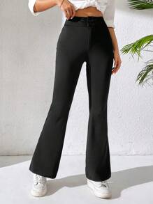 SHEIN PETITE Của phụ nữ Màu thuần Quần loe - màu đen - Xem 3