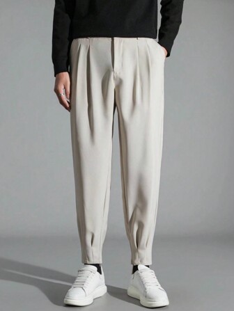 New Spring And Autumn Fashion Men's Loose Straight Cropped Pants