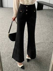 DAZY 女士商务休闲开衩喇叭裤 - 黑色 - 查看 7