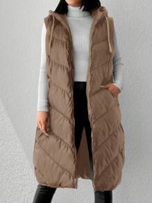 SHEIN Cottnline Women'S Hooded Padded Vest Padded Jacket - Brown - View 3