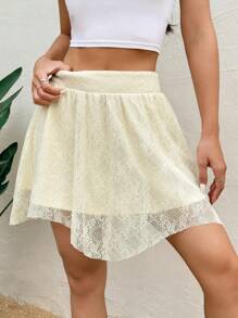 SHEIN Unity Women's Elastic Waist Lace A-Line Skirt - Apricot - View 1