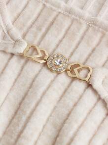 SHEIN Teenage Girl's Knitted Fleece Pullover With Rhinestone Decor And Square Neckline-long Sleeves - Beige - View 5