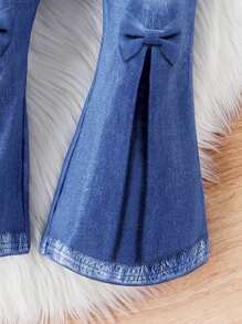 SHEIN Tween Girl Text Printed Sweatshirt & Printed Jeans Set For Spring/Summer - Multicolor - View 3