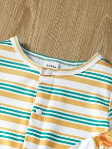 嬰兒男童休閒時尚條紋和動物印花前開大褲衩帽子和襪子3件套裝 - 彩色 - 查看 5