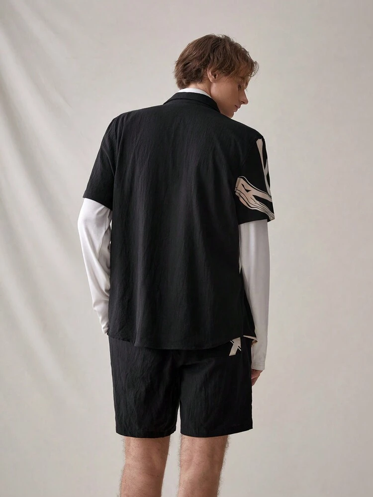 Men's Printed Woven Shirt And Shorts Set