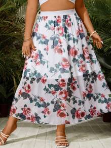 SHEIN Unity Plus Size Women's Floral Printed Skirt Fall Cloth For Women - Multicolor - View 5