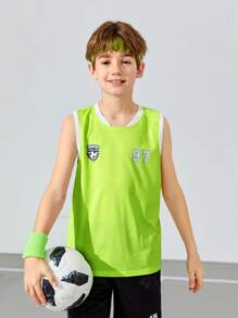 SHEIN Tween Boys' Loose Fit Football Number Pattern Vest Top 3pcs Outfit - Multicolor - View 4