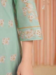 Divindia Women's Floral Print Side Slit Longline Top Style Indian - Multicolor - View 5