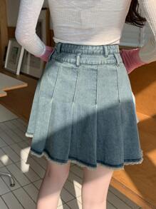 DAZY Women's Frayed A-Line Denim Skirt Summer