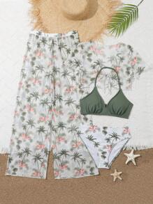 少女热带印花比基尼套装夏日海滩 - 彩色 - 查看 1