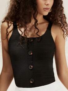 Forever 21 Ladies' Textured Buttoned Tank Top - Black - View 3