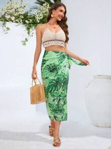 Aveloria Falda Envolvente Con Estampado Tropical Y Detalles De Corbata