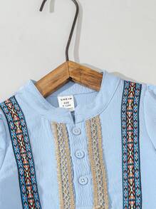 Baby Boy Bohemian Style Long Sleeve Round Neck Long Pants Spring Fall Robe Set - Blue and White - View 7