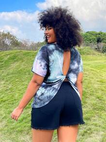 SHEIN EZwear Xa ten Nhuộm buộc Không lưng Vòng cổ Ngắn tay Áo thun - Nhiều màu - Xem 1