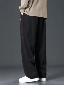 Men's Casual Thick Straight-Leg Pants, Fashionable For Autumn/Winter - Black - View 2