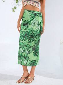 Aveloria Falda Envolvente Con Estampado Tropical Y Detalles De Corbata
