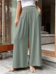 DAZY 素色寬腿褲 - 綠色 - 查看 5