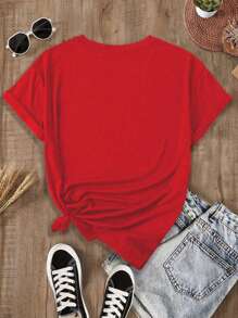 SHEIN LUNE Dames T-shirt met spinpatroon, casual ronde hals en korte mouwen, zomer
