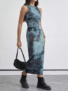 Casual Women's Summer SHEIN Essnce Teacher Clothes Bodycon Dress Long Bodycon Dress Casual Print Sleeveless Vacation Matching Long Dress - Multicolor - View 3