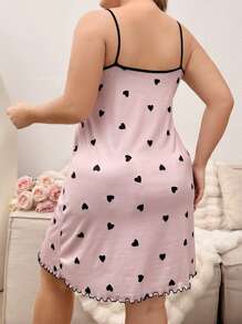大码心形印花吊带睡裙睡衣裙 - 粉色 - 查看 2